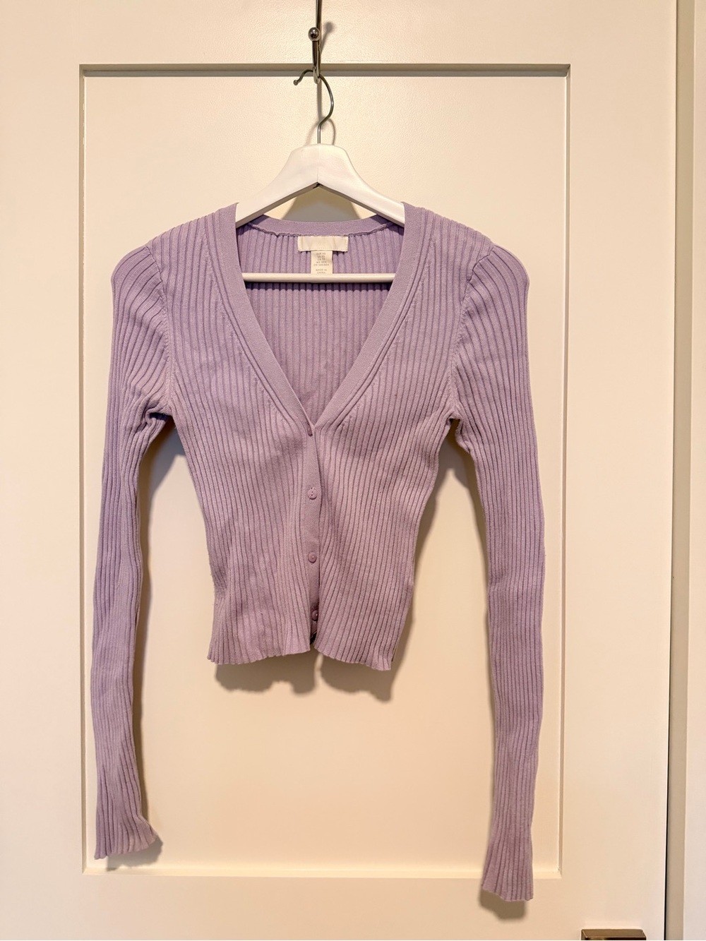 H&M Lavender Ribbed V-Neck Button Cardigan